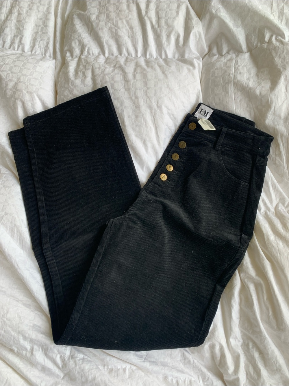 High-Rise Black Corduroy Jeans with Button Fly